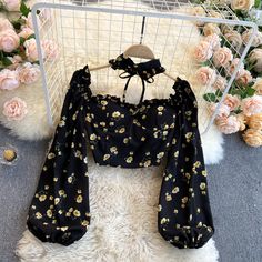 Color : Black,Pink,Yellow,WhiteFabric: blendedSize(cm): Free SizeTops lenghth 28 Sleeves length 59 bust 80 waist 74 (Due to the different measurement methods ,there is an error of 1-3, the measurement unit: cm) Pleated Fashion, Chiffon Shirt Blouse, Cute Dress Outfits, Crop Top Outfits, Beauty And Fashion, Really Cute Outfits, Teen Fashion Outfits, Single Piece, Dress Patterns