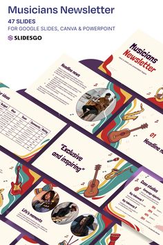 Musicians Newsletter I Google Slides, Canva & PowerPoint Presentation Template Waves Abstract