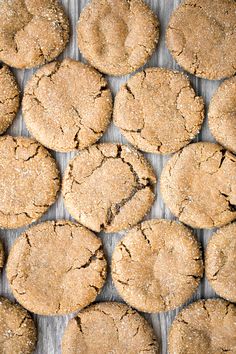 cookies are arranged in rows on a table