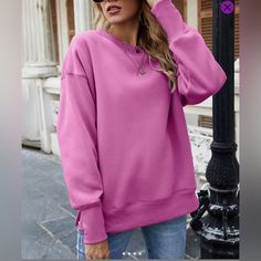 Rose Red Crewneck Sweatshirt. Size Xl. This Is Nwt. Pink Crewneck Outfit, Crewneck Outfit, Outfit Plus Size, Pink Crewneck Sweatshirt, Womens Sweatshirts, Costume Intero, Pink Crewneck, Hipster Fashion, Sweater Women