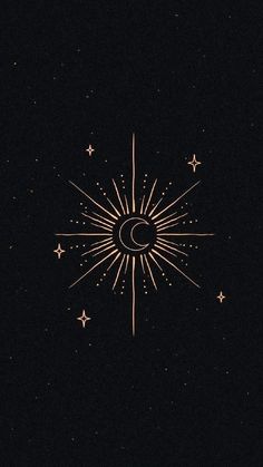 the sun and moon are shining in the dark night sky with stars on each side