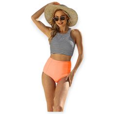 Nwot Mansy Women's 2pcs Stripe Padded Push Up High Waisted Bikini Swimsuit Size L Orange Stretch Swimwear For The Pool, Orange Stretch Swimwear For Pool, Fitted Orange Beach Bottoms, Orange Stretch Tankini For The Beach, Stretch Orange Tankini For Beach, Orange Tankini For Beach Season Vacation, Orange Tankini For Vacation And Beach Season, Orange Tankini For Vacation During Beach Season, Stretch Orange Tankini For Vacation