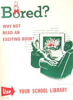 a book cover with an image of a person sitting in a recliner and the title bored? why not reading an exciting book?