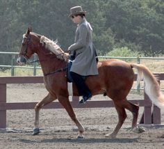 a woman riding on the back of a brown horse