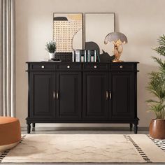 a living room scene with focus on the sideboard