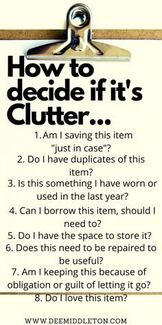 a clipboard with the words how to decide if it's clutter