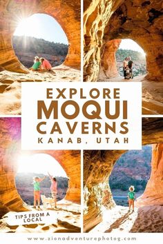 people standing in the middle of a cave with text that reads explore moq cavern kanabutah