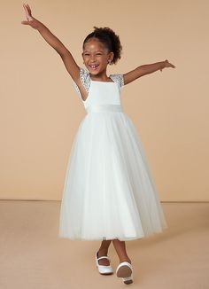 Her name compliments this dress perfectly: our flower girl dress, Little, will match the bride's wedding in this trend-right flower girl dress, thanks to the adorable floral lace ruffled cap sleeves. A full, flowy A-line skirt with a satin belt that completes the look. Tulle Flower Girl, White Flower Girl Dresses, Baptism Dress, Flower Girl Dresses Tulle, Ankle Length Dress, Lavender Wedding, Dress Flower, Wedding Celebration