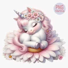 the unicorn is sleeping on top of a flower