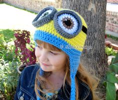 Crochet Pattern 200 Crochet Hat Pattern Minion Hat Ear Flap | Etsy Childrens Crochet Hats, Minion Crochet Hat, Minion Hat, Crochet Hats For Boys, Minion Hats, Minion Crochet, Flap Hat, Stocking Stuffers For Women, Crochet Toddler