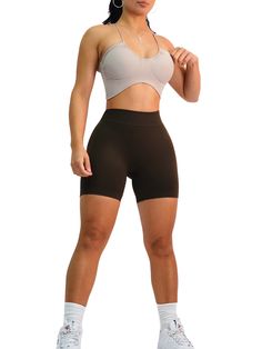 Description: Look on-trend during your workout with these Seamless V-Back Booty Shorts. Featuring a trendy butt scrunch and V-back waistband, these shorts guarantee the ideal fit for any body type. All of our leggings are made out of high quality nylon and spandex. Expect VERY comfortable, soft, and breathable fabric on your skin. Unlike cheap polyester leggings, these leggings do not slide down as you move and instead forms your figure all day. From shopping, working, going to classes and worki Low Back, Body Types, Dark Chocolate, Making Out, Breathable Fabric, Jumpsuit Romper, That Look, Jumpsuit, Rompers