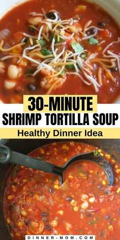 Easy Shrimp Tortilla Soup is fiesta-worthy even though it's ready in under 30 minutes and uses just one pot. This healthy soup is perfect for a weeknight dinner! Healthy Tortilla Soup, Shrimp Tortilla, Easy Shrimp, Healthy Ingredients, Tortilla Soup, Healthy Soup