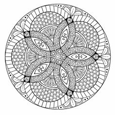 an intricate coloring book page with black and white lines on it, including circles in the center