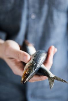 a person holding two dead fish in their hands, one being held by the other