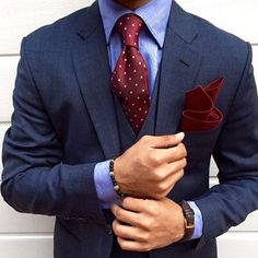 Is your office routine as dapper as this? We can't get enough of navy blue and burgundy combos- a faultless winner every time. 🐞 @mq.30 #dapper #style #fashionblogger Classic Polka Dot Ties For Business, Polka Dot Standard Tie For Business, Elegant Polka Dot Ties, Formal Polka Dot Standard Tie, Business Polka Dot Ties, Polka Dot Standard Tie For Formal Occasions, Classic Party Ties With Pocket Square, Polka Dot Ties For Black Tie Occasions, Polka Dot Ties For Black Tie Events