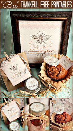 a collage of pictures showing different items in the frame and on the table with tags