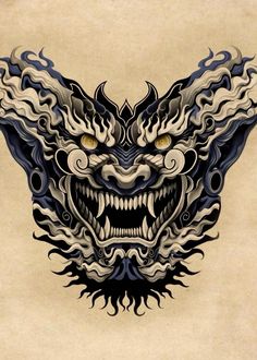 Japanese Mask Chest Tattoo, Neo Realism, Oni Mask Tattoo, Oni Tattoo, Leto Joker, Tattoo Chest, Tattoo Reference, Chinese Tattoo, Scale Drawing