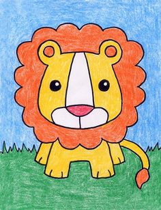 a drawing of a lion sitting in the grass