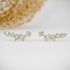 ✦ Stone Details✧ Shape: Round, Princess & Pear Cut Moissanite✧ Weight: 1.28 TCW✧ Color: DEF(Colorless)✧ Clarity: VVS ✦ Earrings Details✧ Metal: Gold (10KT, 14KT, 18KT)✧ Metal Tone: Yellow, White, Rose Gold Yellow Gold Diamond Ear Climbers For Wedding, 14k Gold Ear Climbers For Anniversary With Prong Setting, Wedding Ear Climbers With Diamond Accents, Diamond Ear Climbers For Wedding Fine Jewelry, Diamond Ear Climbers For Wedding, Fine Jewelry Cubic Zirconia Ear Climbers For Anniversary, Anniversary Ear Climbers With Prong Setting, 14k Gold Ear Climbers For Anniversary, Crawler Earrings