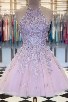 Halter Homecoming Dress, Prom Dress Pink, Mini Prom Dresses, Pink Evening Dress, Dress Homecoming, Lace Homecoming Dresses, Short Lace Dress, Short Prom Dress, Pink Prom Dresses