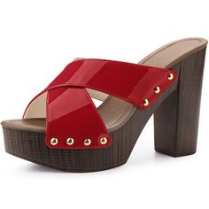 Crafted for contemporary ladies, these slide sandals are the fuss-free footwear that deserves a special space in your closet this season. You can pair them with a skirt and denim shorts for a refined casual look. It will be great for parties, work, dates, weddings, cocktails, nightclubs, homecoming, or other special occasions. Elevate your body type and make you naturally look comfortable in your skin and body. Good options for parties, sweet dating, shopping, festivals, banquets, office outfits Red Open Toe Heels With Wooden Heel, Red High Heel Platform Mules, Red High Heel Sandals With Wooden Heel, Red High Heel Mules With Wooden Heel, Red Heels With Wooden Heel For Summer, Summer High Heel Mules With Red Sole, Chic Red Heels With Wooden Heel, Red Sandals With Wooden Block Heel, Red Mules With Wooden Heel For Summer