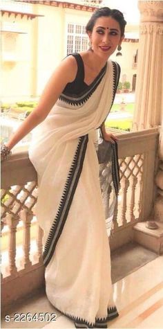 Black And White Saree, Formal Saree, Saree Wearing Styles, Cotton Saree Blouse, Karisma Kapoor, Cotton Saree Designs, Fashionable Saree Blouse Designs