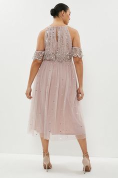 Style: DressFabric: Hand StitchLength: MidiNeckline: HalterneckSleeve Length: Short Sleeve Ladies Day Dresses, Dresses Plus Size, Pink Midi Dress, Quick Delivery, Day Dresses, Plus Size Dresses, Clothes For Sale, Cold Shoulder, Plus Size Outfits