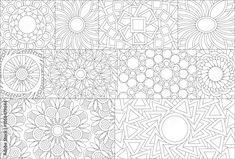 four coloring pages with different designs