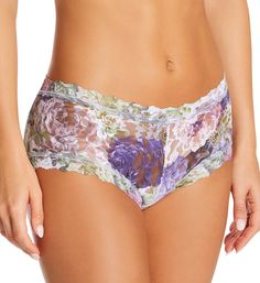 This signature stretch lace panty features a rich melange of pattern and colors for your wearing pleasure. Made of stretch 100% nylon. Stretch lace along waist and leg openings for a custom fit. Low rise. Moderate, "cheeky" rear coverage. Sewn-in cotton crotch for comfort. Made in the USA. Hanky Panky Women's Pattern Boyshort Panty in Elinor (4812PTN) | Size XS | HerRoom.com Glamour Magazine, Magazine Online, Lingerie Outfits, Stretch Lace, Online Magazine, Custom Fit, Low Rise, Lingerie, Lace