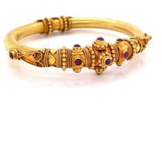 Ruby Cabochon 18 Karat Yellow Gold Bangle Bracelet