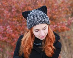 Winter dark gray hat with black cat ears Adult unisex crochet | Etsy Winter Novelty Cat Ears Hat, Novelty Cat Ears Winter Hat, Black Cat Ears Hat With Cat Design, Black Hat With Cat Ears And Cat Design, Black Cat Design Hat With Cat Ears, Cute Black Crochet Hat For Winter, Cute Knitted Black Hat, Cute Black Knitted Hat, Cute Crochet Cat Ears Hat For Winter