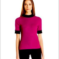 Beautiful Hot Pink And Black Mock Turtle Neck Shirt Sleeve Blouse. Has A Very Minor Fabric Pull. (Pictured) Feel Free To Make Me An Offer! Turtle Neck Shirt, Mock Turtle, Mock Turtleneck, Anne Klein, Short Sleeve Blouse, Shirt Sleeves, Hot Pink, Top Blouse, Black Pink