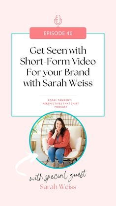 a woman sitting on a couch with the words get seen with short form video for your brand