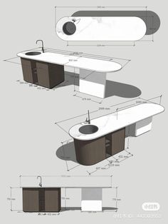 the plans for an outdoor kitchen are shown in three different positions, including one with sink and