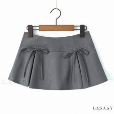 Lasaky - Academy Pleated Skirt with Bow Tie Belt - Anti-Slip Half-Length Skirt Pleated Gray Skort For Summer, Summer Pleated Gray Skort, Summer Gray Pleated Skort, Gray Short Skirt For Spring, Gray High Waist Skirt For Spring, Gray Mini Length Bottoms For Summer, Gray Stretch Mini Skirt For Summer, Fitted Gray Pleated Summer Skirt, Gray Mini Bottoms For Summer