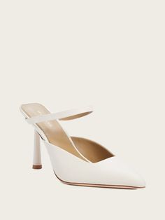 Marni Leather Mule | Marciano US Party Mules With Deep Heel Cup In Calf Leather, Calf Leather High Heel Mules For Office, Classic Pointed Toe Mules With Wrapped Heel, Classic Mules With Wrapped Heel And Pointed Toe, Spring Calf Leather High Heel Mules, Chic Mules With 4-inch Heel And Single Toe Strap, Office Mules With Wrapped High Heel, Spring High Heel Calf Leather Mules, Leather Pointed Toe Mules With Wrapped Heel