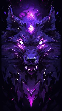 a purple and black wolf with glowing eyes