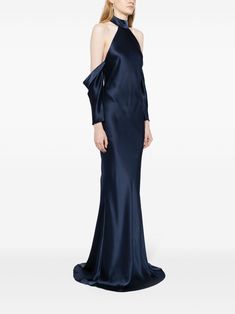 Find MICHELLE MASON Halterneck Drop-sleeve Maxi Dress on Editorialist. navy blue silk charmeuse open-shoulder sleeves halterneck rear button fastening open back floor-length full lining Brides Mate, Blue Silk Dress, Drop Sleeve, Michelle Mason, Silk Charmeuse, Blue Silk, Maxi Dress Blue, Maxi Dress With Sleeves, Shoulder Sleeve