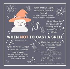 a poster with an image of a cat wearing a hat and saying when not to cast a spell