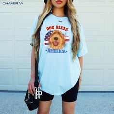 "Super cute American 4th of July Goldendoodle t-shirt design on the premium, luxurious Comfort Colors® 1717 t-shirt you will not want to take off. Makes a wonderful patriotic doodle mom or doodle dad gift. ✅ Exceptionally Comfy 100% Ring-Spun Cotton T-Shirt That Feels \"Broken in\" And Soft For Your Skin ✅ Garment Is Made With The Most Expensive Dyeing Process, Reducing Shrinking Up To 99% ✅ Relaxed, Unisex Fit Will Be Great For Women And Men (To Get That T-Shirt Dress Effect, Size Up 2 Sizes) ✅ Will Last You For Years With Its Double-Needle Stitched Neckline, Sleeves, And Bottom Hems ✅ Printed in The USA 🇺🇸 PROCESSING & SHIPPING Processing time: 3-7 business days Shipping time: USA: up to 1.5 weeks (average 3-4 business days) EU: up to 2 weeks AU: up to 6 weeks CA: up to 4 weeks  CARE I Casual Sublimation Print T-shirt For Mother's Day, Casual T-shirt With Sublimation Print For Mother's Day, Golden Retriever Shirt, Doodle Shirt, Sister Birthday Gift, Doodle Mom, American Gifts, Gift Sister, Golden Doodle