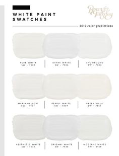 the white paint swatches are shown with different shades and colors in each one color