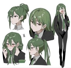 some anime characters with green hair and black clothes