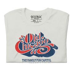 an old chicago t - shirt with the words, the family fun capitol on it