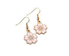 Colorful cherry blossom flower charms on gold-plated stainless steel earring hooks! 🌸 ♡ Sakura flower charms measures approx. 1" ♡ Gold-plated surgical steel earring hooks We try to display product colors as close to life as possible. However, all computer monitors are different and so there might be slight color variations from screen to screen.  CARE INSTRUCTIONS  Jewelry should be kept away from moisture as much as possible. Remember to take your jewelry off before swimming and showering to Pink Flower Metal Earrings, Pink Flower-shaped Metal Earrings, Pink Flower Earrings As Gift, Pink Metal Flower Earrings For Gift, Gold Flower Earrings Spring Gift, Spring Gift Earrings In Metal, Gold Flower Earrings For Spring Gift, Spring Festival Gift Earrings In Metal, Spring Festival Metal Earrings For Gifts