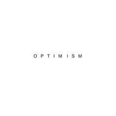 the words optimism are written in black ink on a white background with an arrow