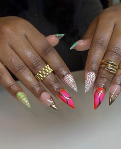 @prinxessssk Jamaica Nails, Nail Sculpture, Splatter Nails, Sassy Nails, Primary Colours, Steel Nails, Stiletto Nails Designs