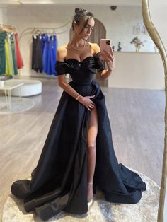 Black Satin Prom Dress, Long Black Evening Dress, Split Prom Dresses, Formal Prom Dresses Long, فستان سهرة, Satin Prom Dress, Formal Dresses For Women, Formal Dresses Prom, Classic Dress