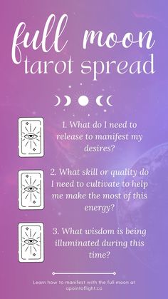 the instructions for how to make a full moon tarot spread