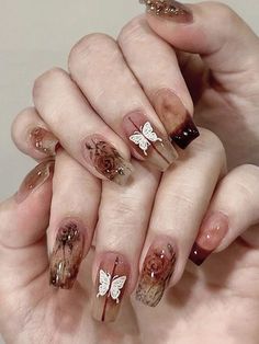 Multicolor  Collar     Embellished   Nail,Hand & Foot Care Winter Fragrance, Nagel Tips, Butterfly Kisses, Nail Jewelry, Pink Leopard Print, Hand Painted Flowers, Stars At Night, False Nail, Nail Arts