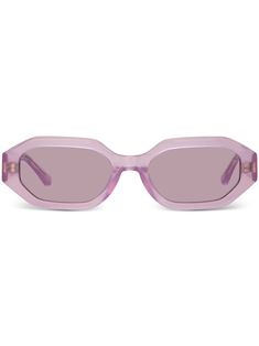 lilac purple acetate transparent design geometric frame purple tinted lenses UV-protective lenses logo plaque at the arm sculpted arms with curved tips These glasses come with a protective case. Purple Square Frame Sunglasses With Gradient Lenses, Modern Purple Sunglasses With Square Frame, Modern Purple Square Frame Sunglasses, Lilac Sunglasses, Sunglasses Purple, Sculpted Arms, Lens Logo, Geometric Frame, The Attico